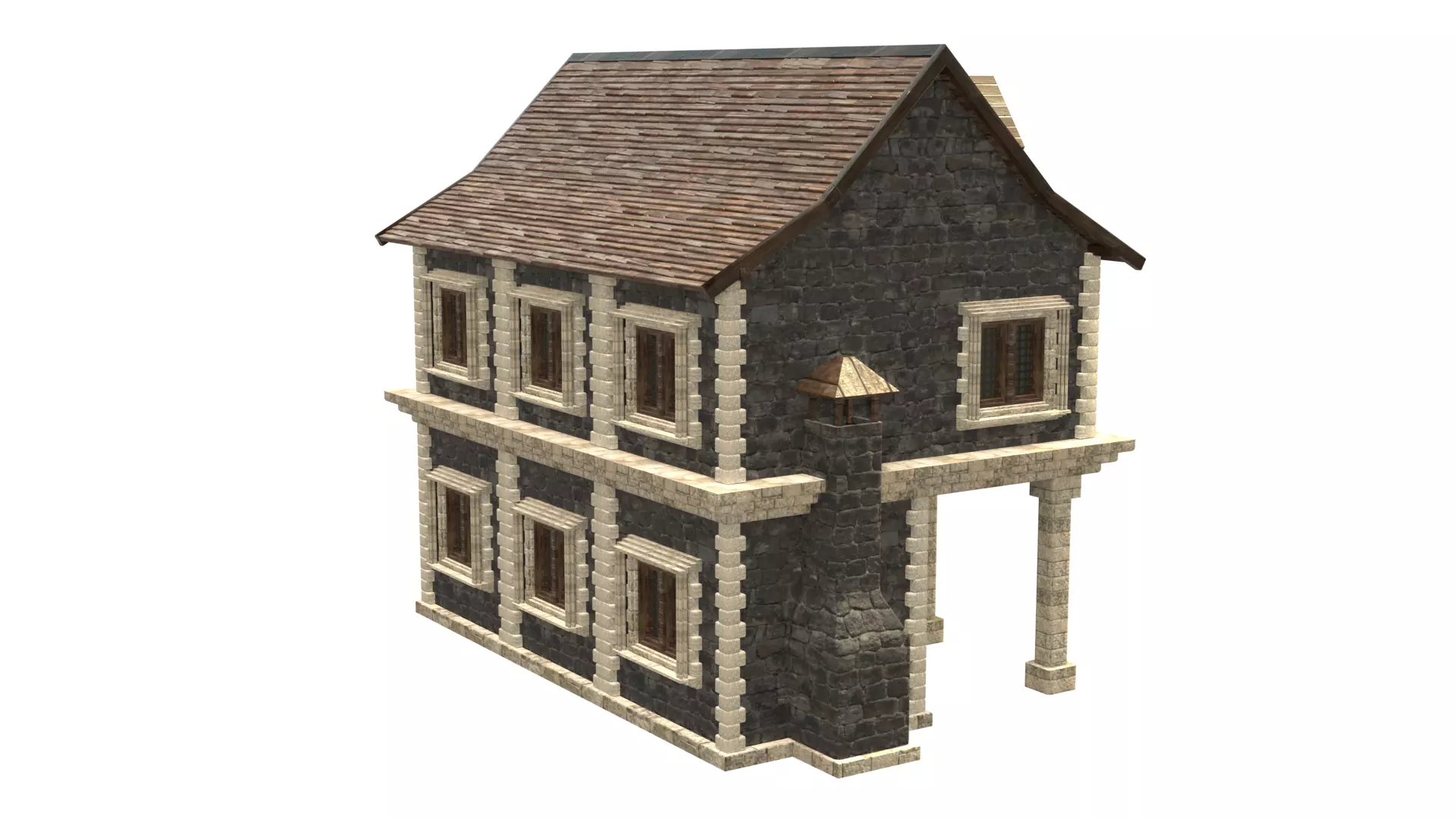 medieval house low poly city town residential house 17 Low-poly 3D model_6