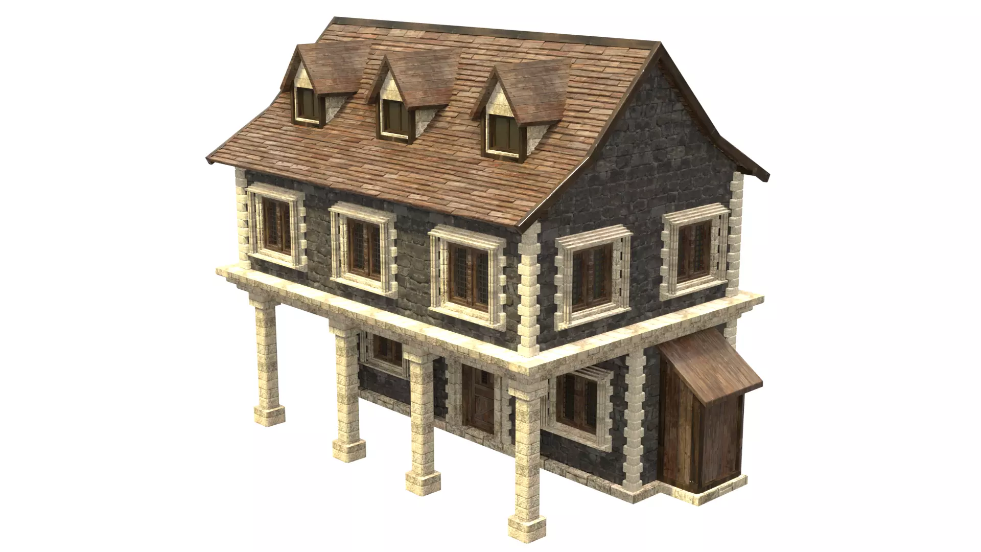 medieval house low poly city town residential house 17 Low-poly 3D model_2