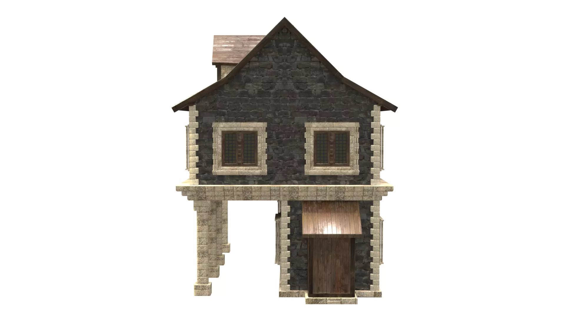 medieval house low poly city town residential house 17 Low-poly 3D model_3