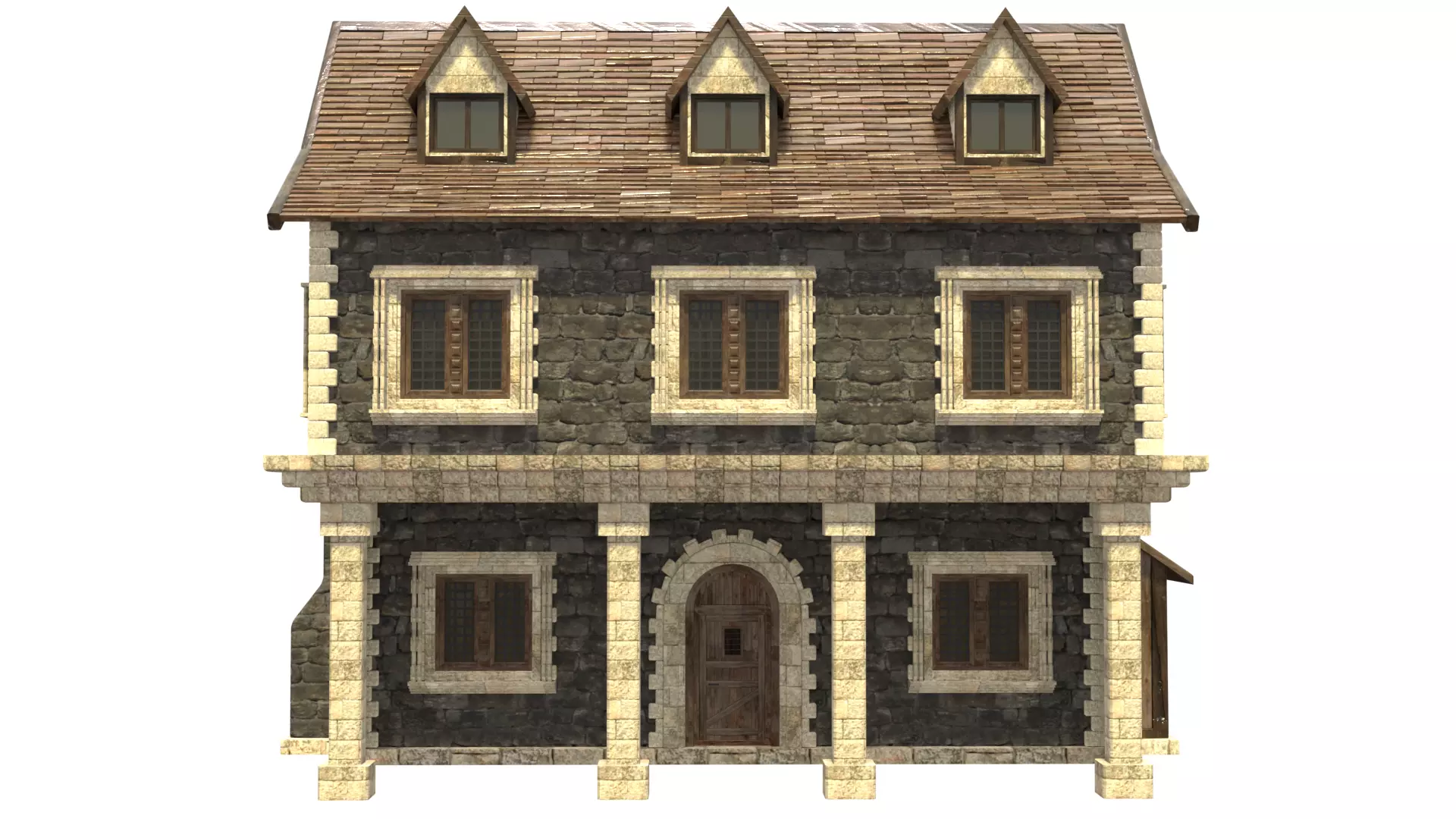 medieval house low poly city town residential house 17 Low-poly 3D model_8