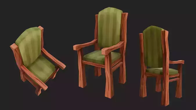 Low Poly Stylized Hand Painted Wooden Chair 