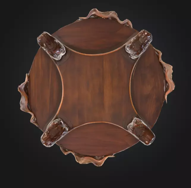 Ornate Vintage Round Wooden Table Low-poly 3D model_5