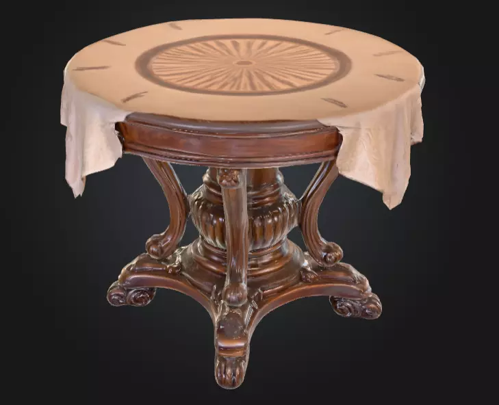 Ornate Vintage Round Wooden Table Low-poly 3D model_1
