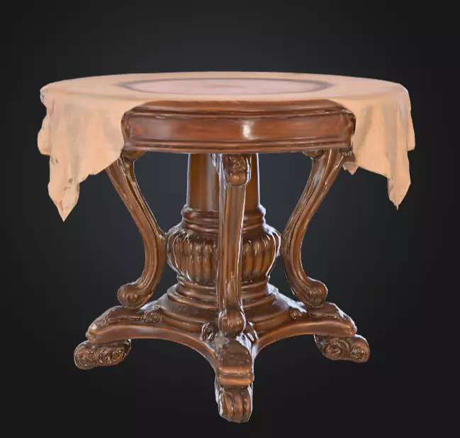 Ornate Vintage Round Wooden Table Low-poly 3D model_4