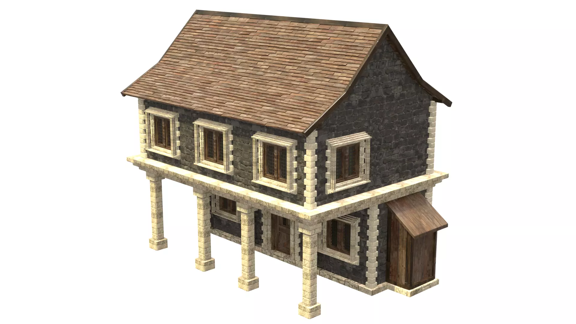 medieval house low poly city town residential house 16 Low-poly 3D model_2