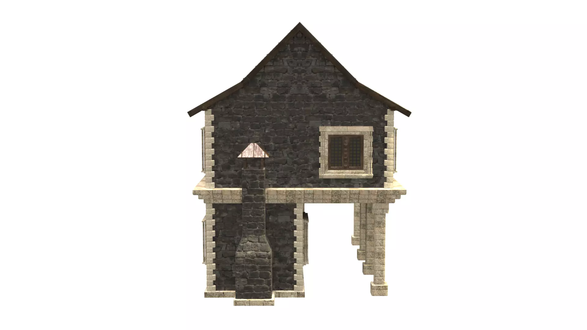 medieval house low poly city town residential house 16 Low-poly 3D model_7