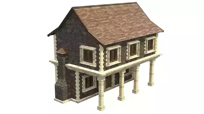 medieval house low poly city town residential house 16 Low-poly 3D model