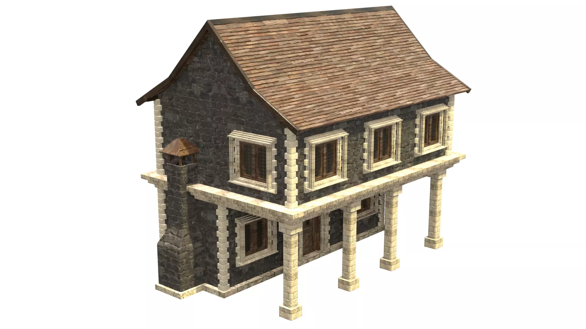 medieval house low poly city town residential house 16 Low-poly 3D model_0