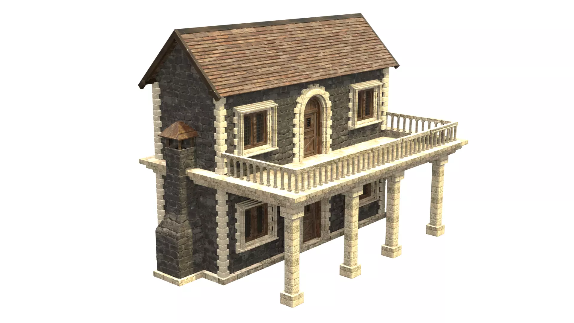 medieval house low poly city town residential house 15 Low-poly 3D model_0