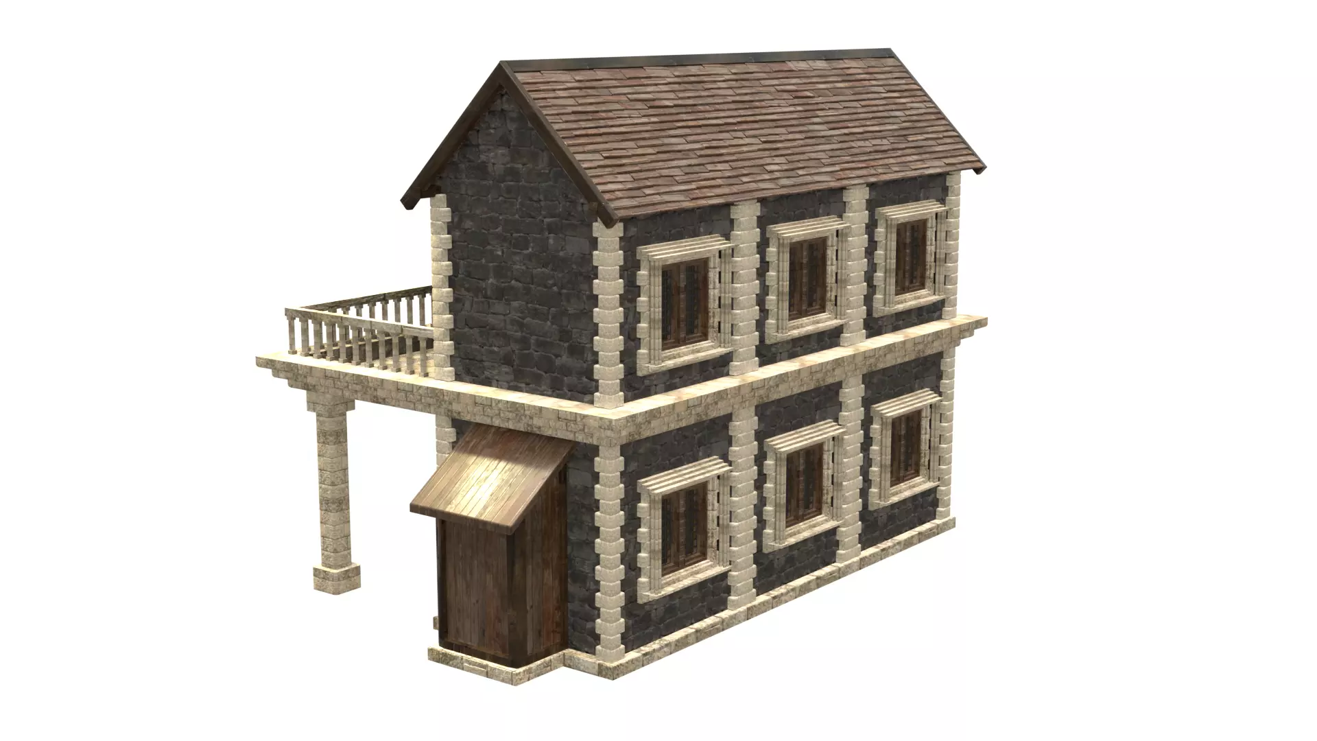 medieval house low poly city town residential house 15 Low-poly 3D model_4