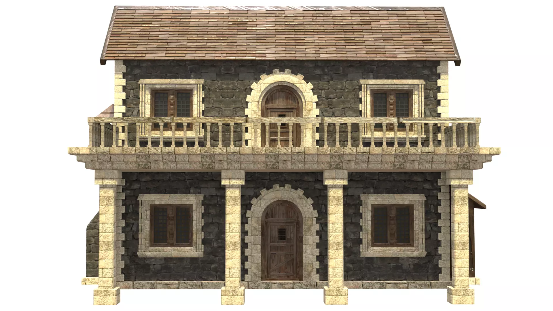 medieval house low poly city town residential house 15 Low-poly 3D model_8