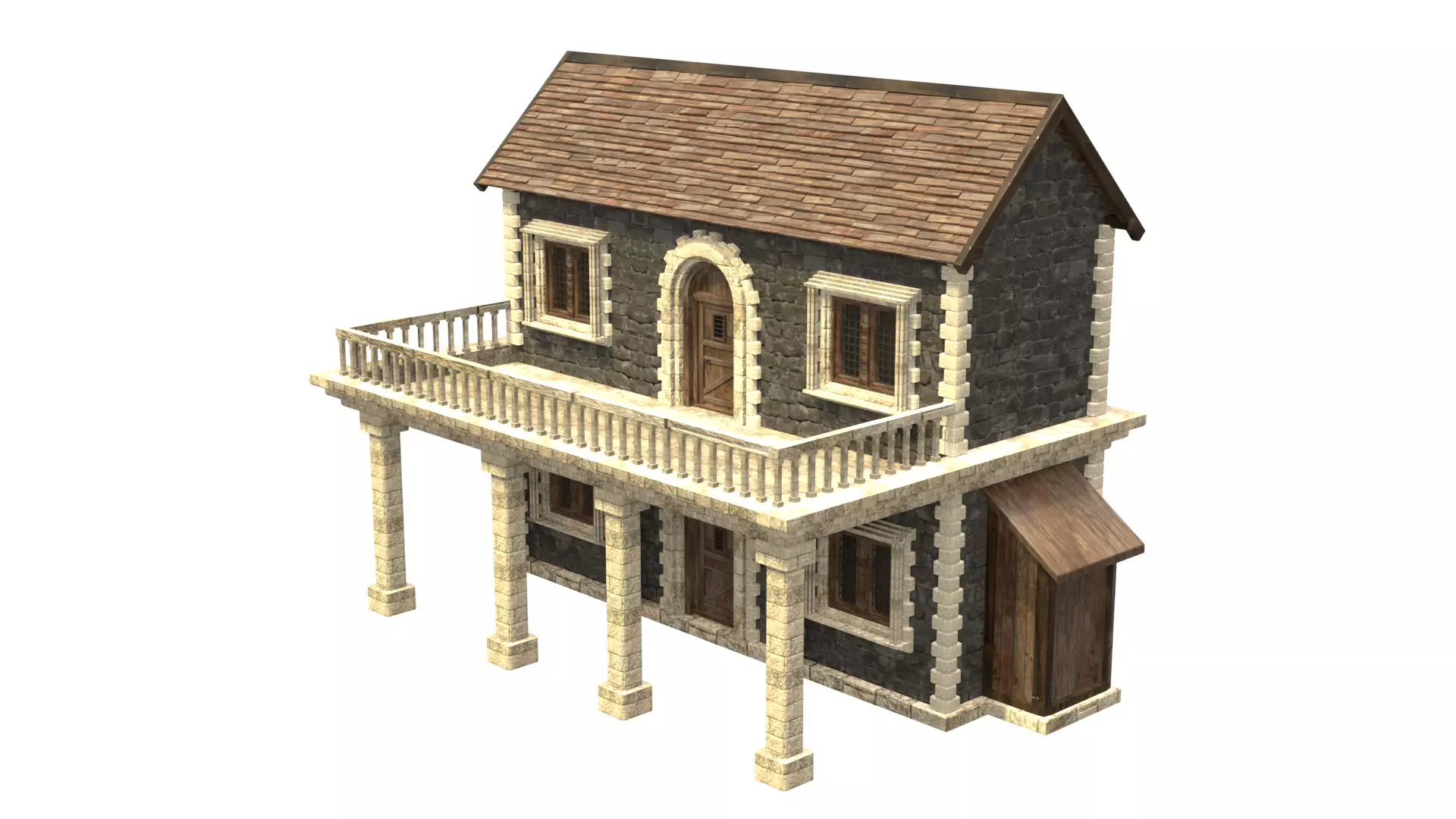 medieval house low poly city town residential house 15 Low-poly 3D model_2