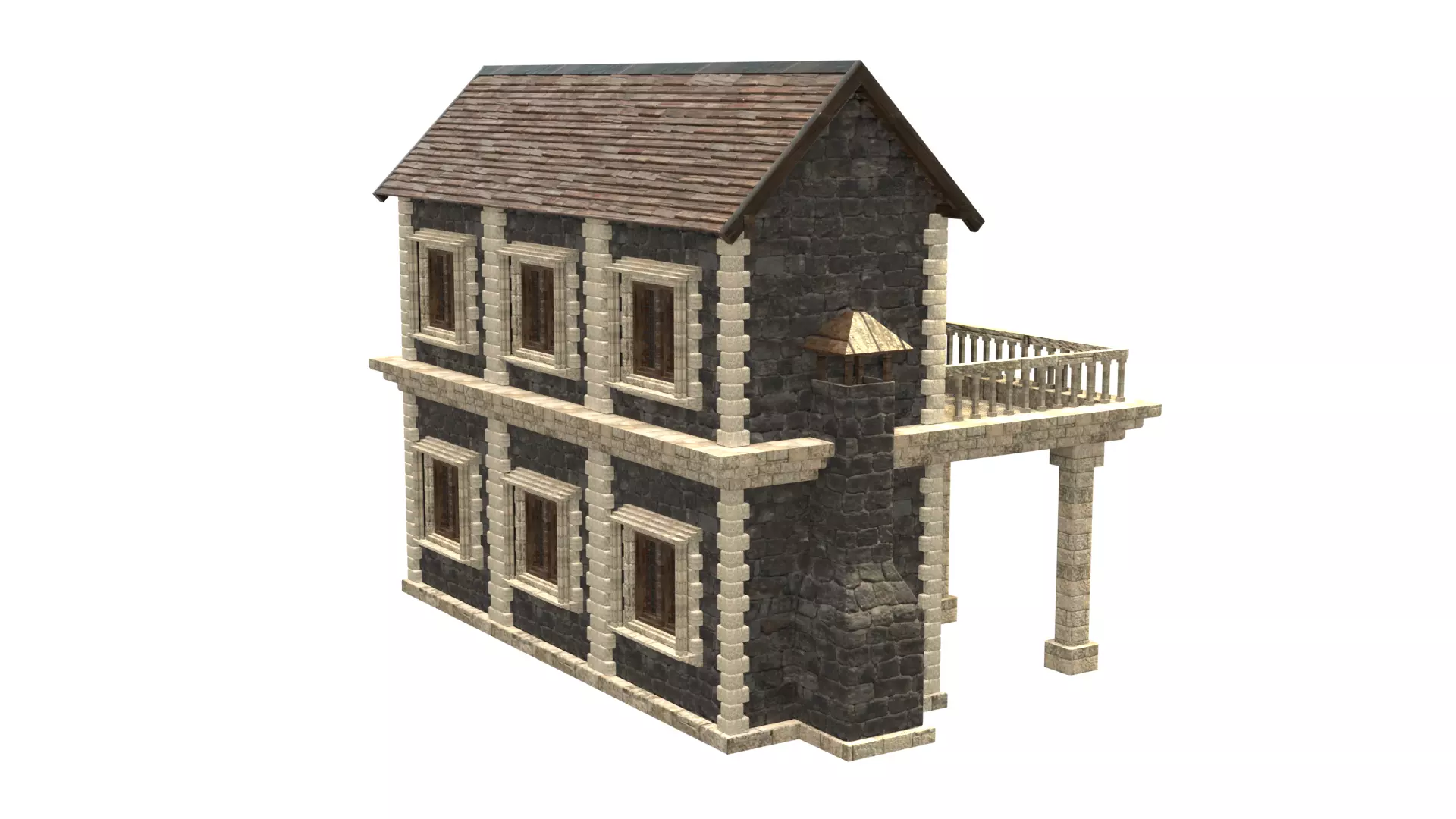 medieval house low poly city town residential house 15 Low-poly 3D model_6