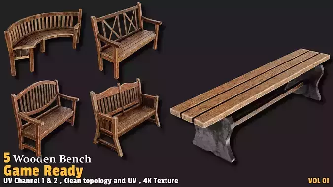 5 Wooden Bench Game Ready