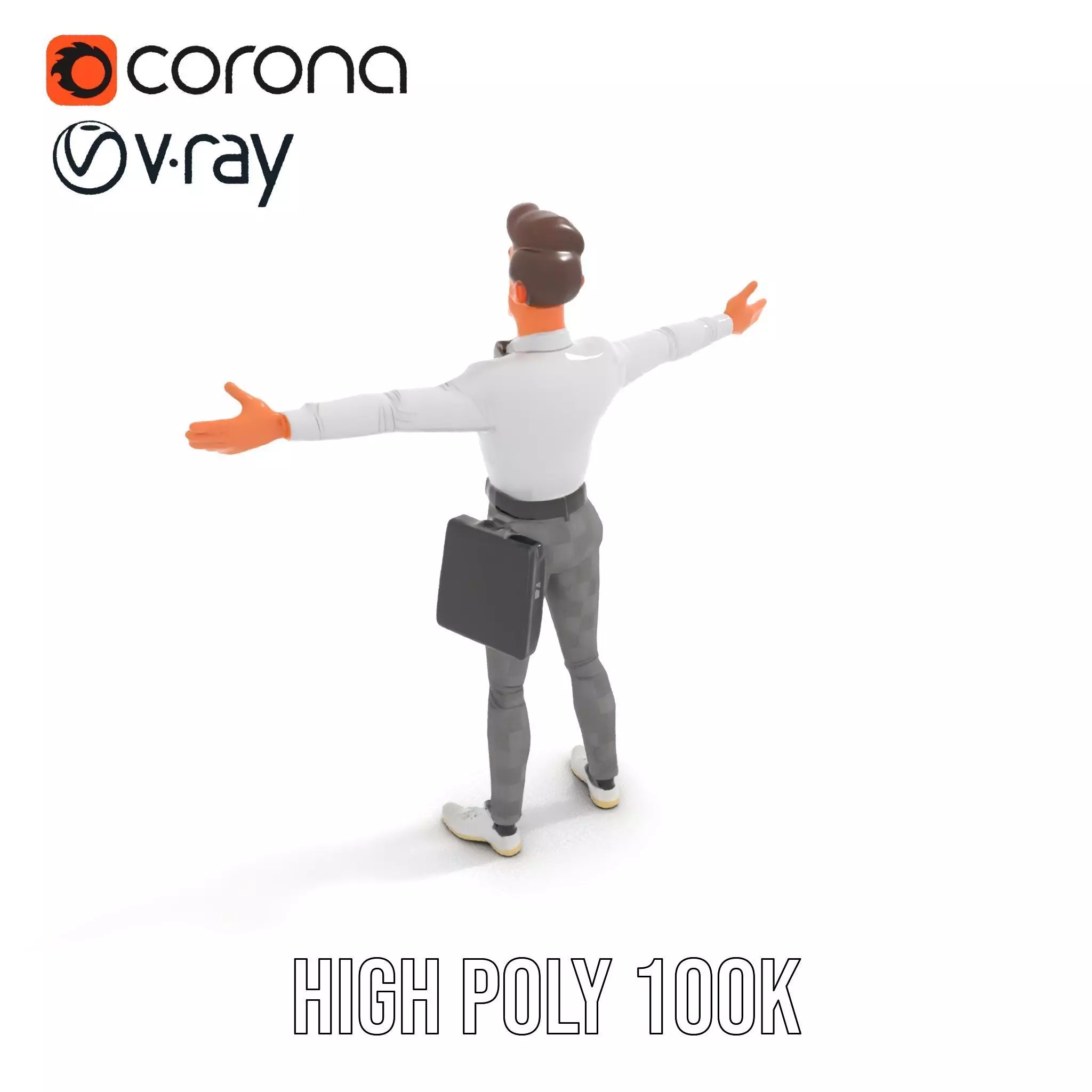 Businessman Character Model Pack  Suit and Briefcase Low-poly 3D model_10