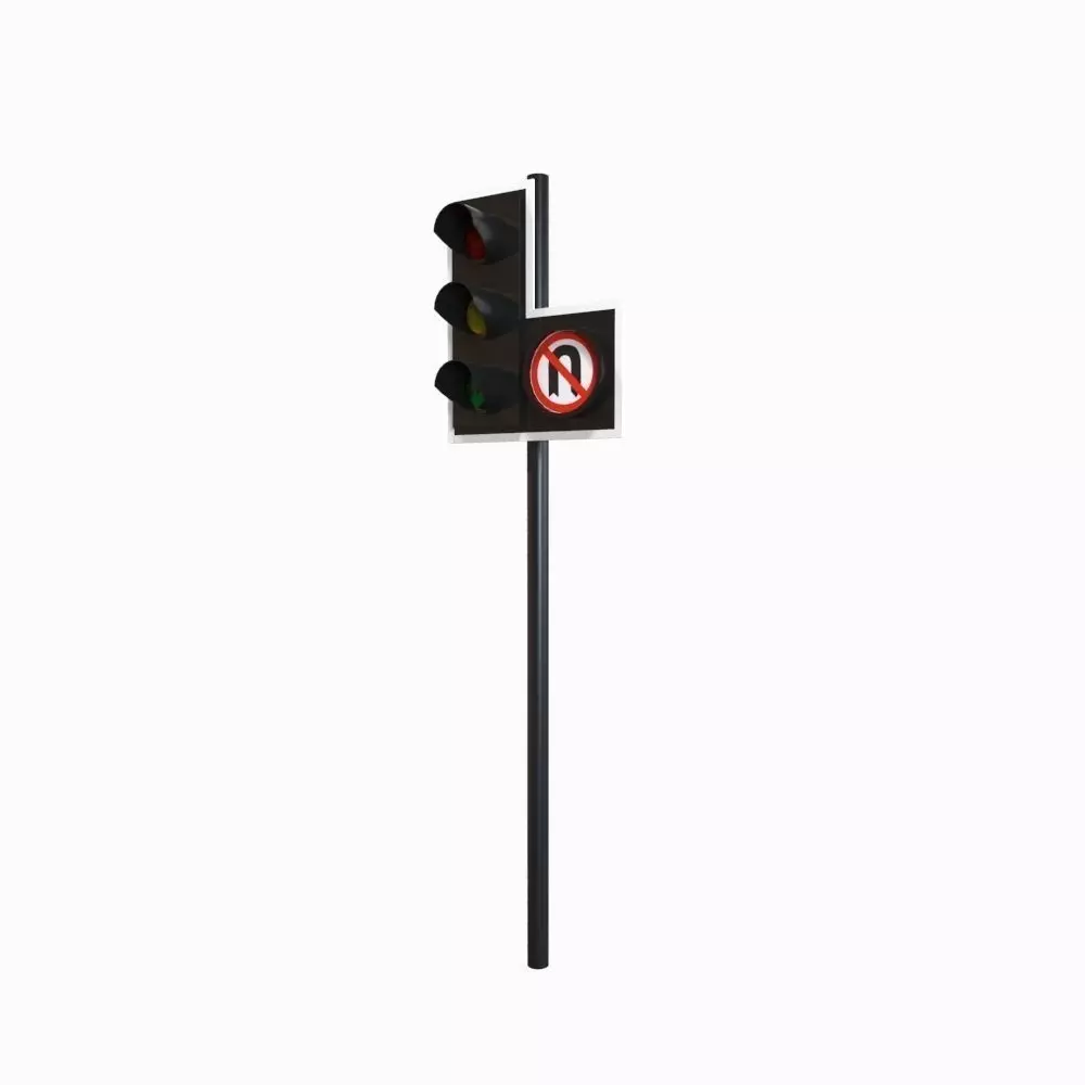 Traffic Light No U Turn Low-poly 3D model_0