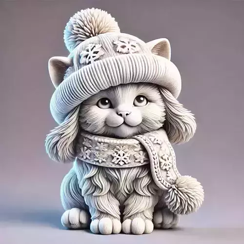 Winter Fluffy Cat Sculpture