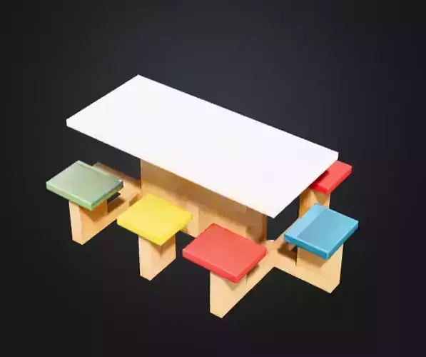 Colorful Dining Set Low-poly 3D model