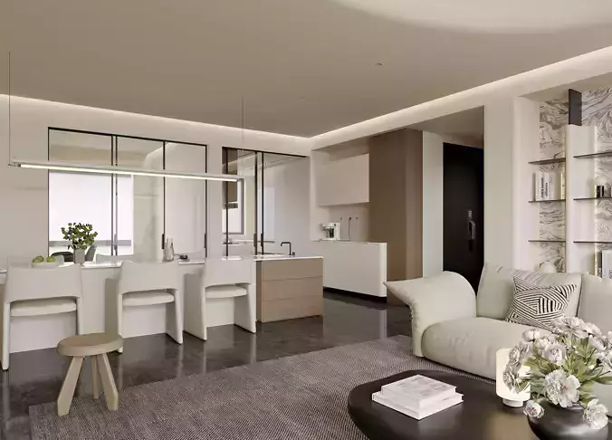 Modern living and dining room interior