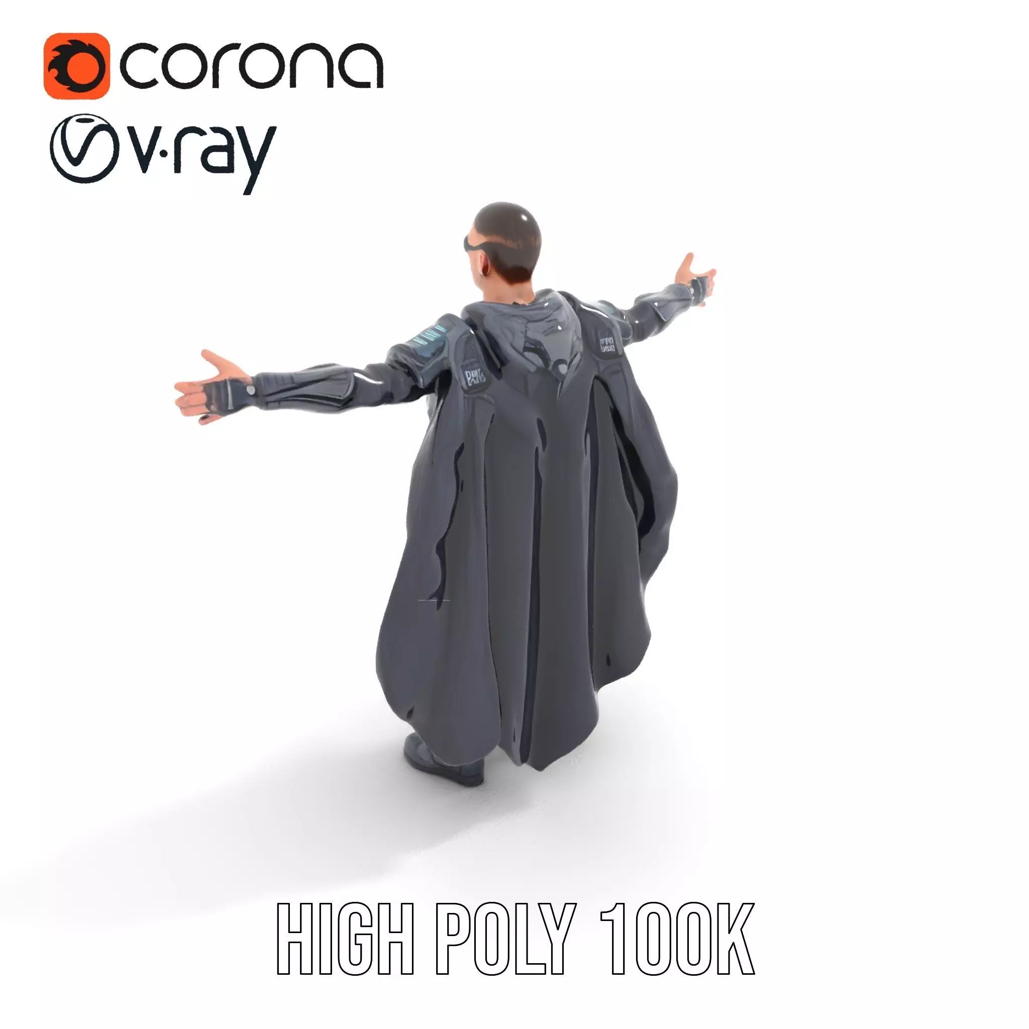 Futuristic Armor Suit Model Pack with Cape and Visor Low-poly 3D model_11