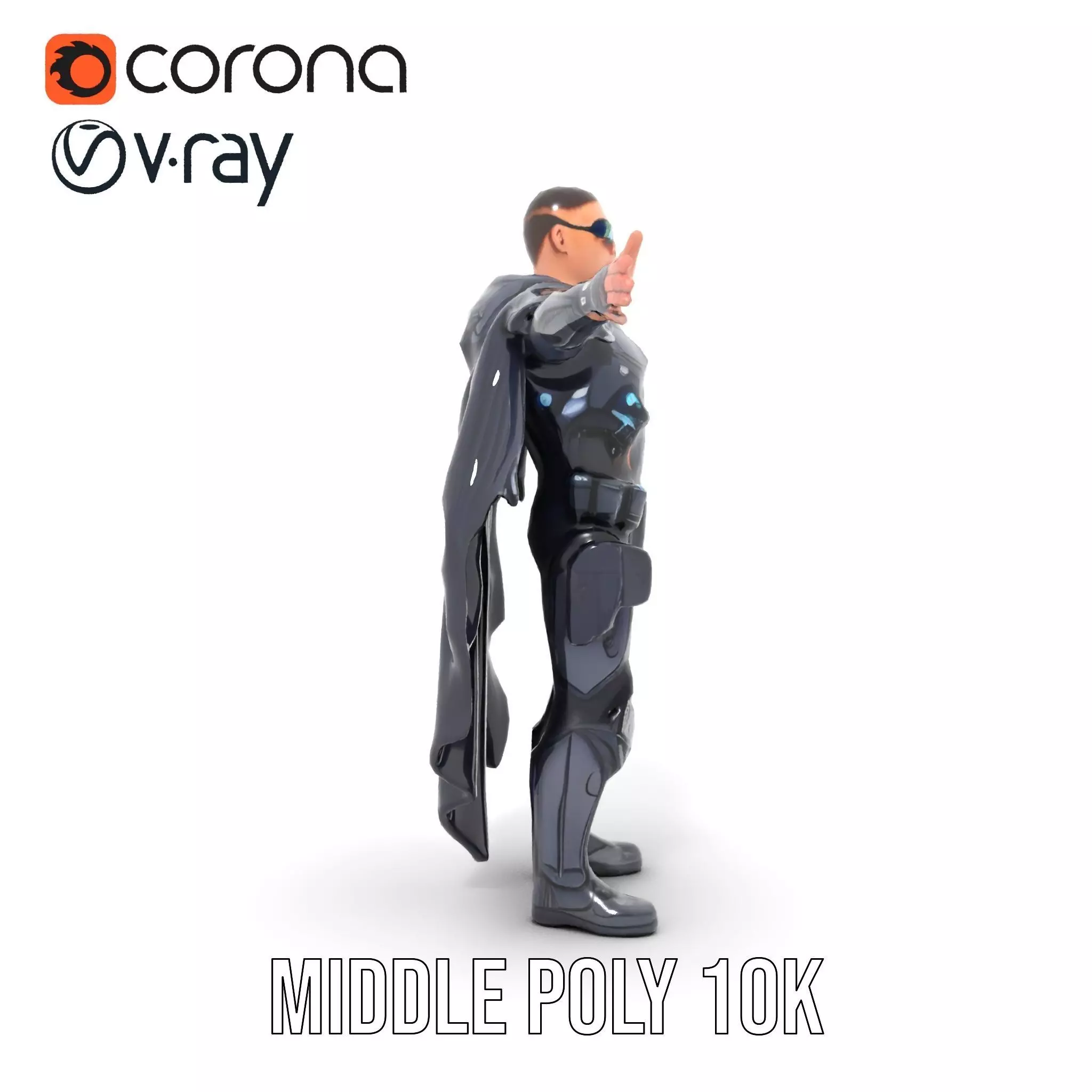 Futuristic Armor Suit Model Pack with Cape and Visor Low-poly 3D model_12