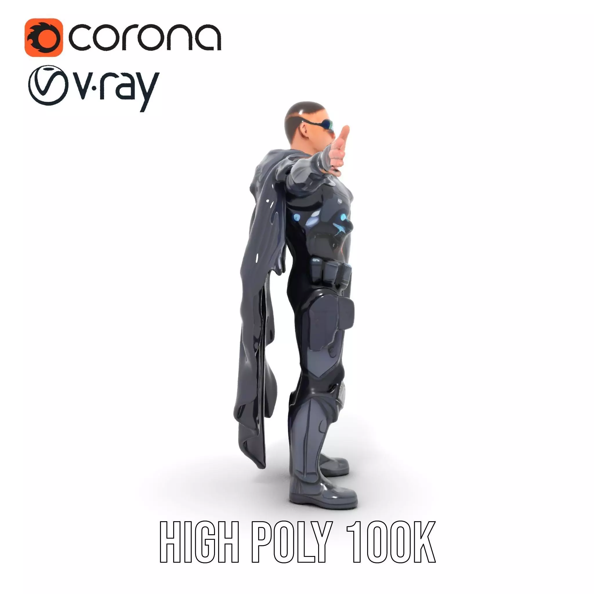 Futuristic Armor Suit Model Pack with Cape and Visor Low-poly 3D model_14