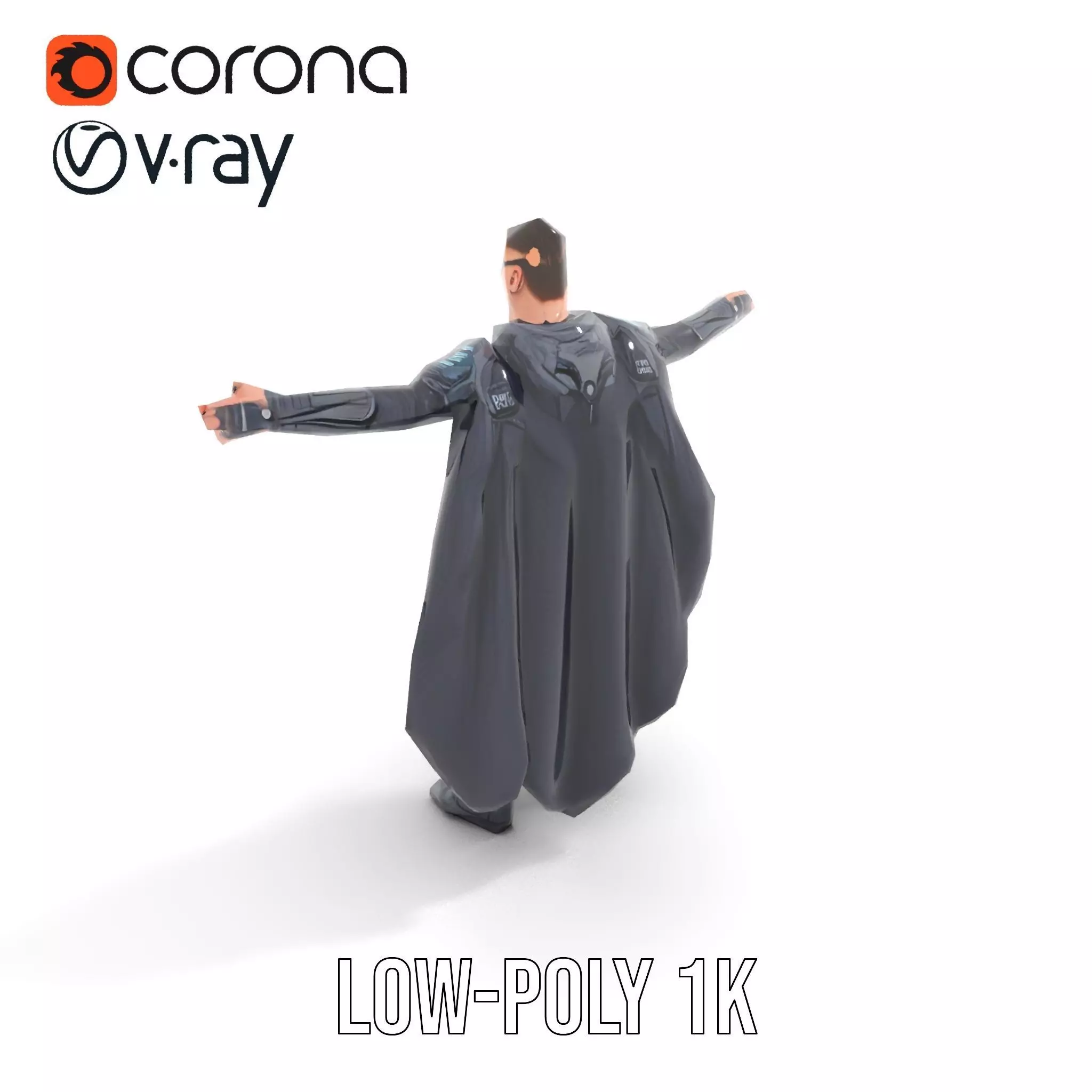 Futuristic Armor Suit Model Pack with Cape and Visor Low-poly 3D model_24