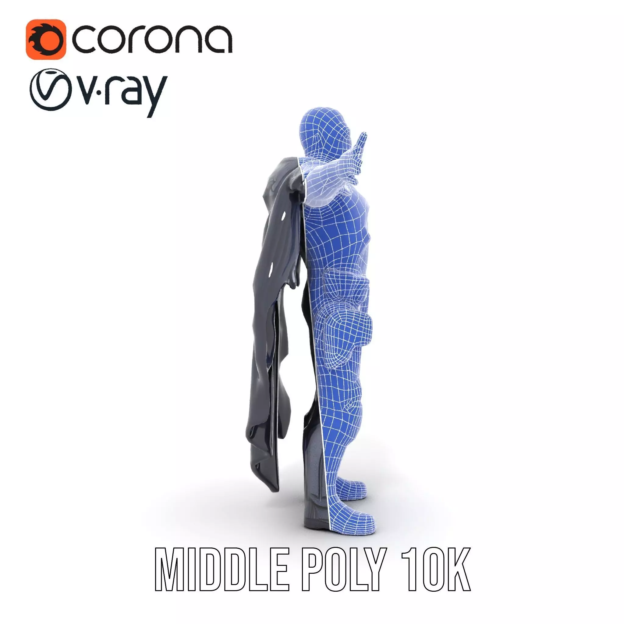 Futuristic Armor Suit Model Pack with Cape and Visor Low-poly 3D model_21