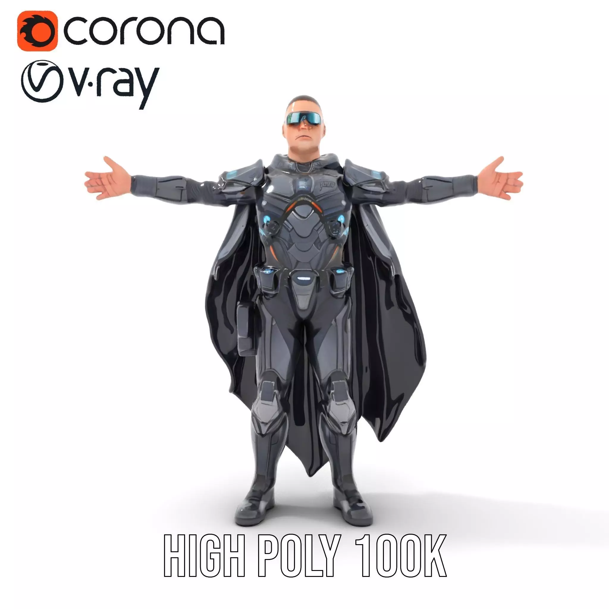 Futuristic Armor Suit Model Pack with Cape and Visor Low-poly 3D model_20