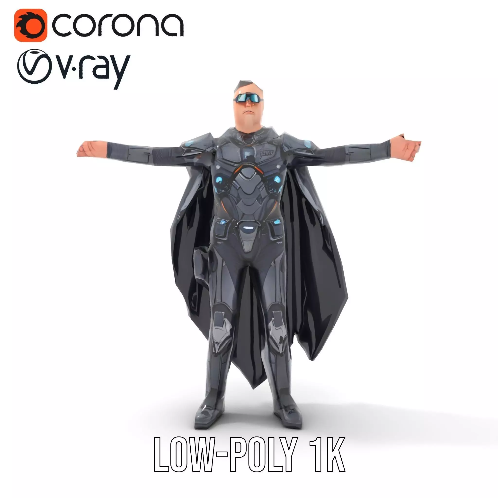 Futuristic Armor Suit Model Pack with Cape and Visor Low-poly 3D model_13