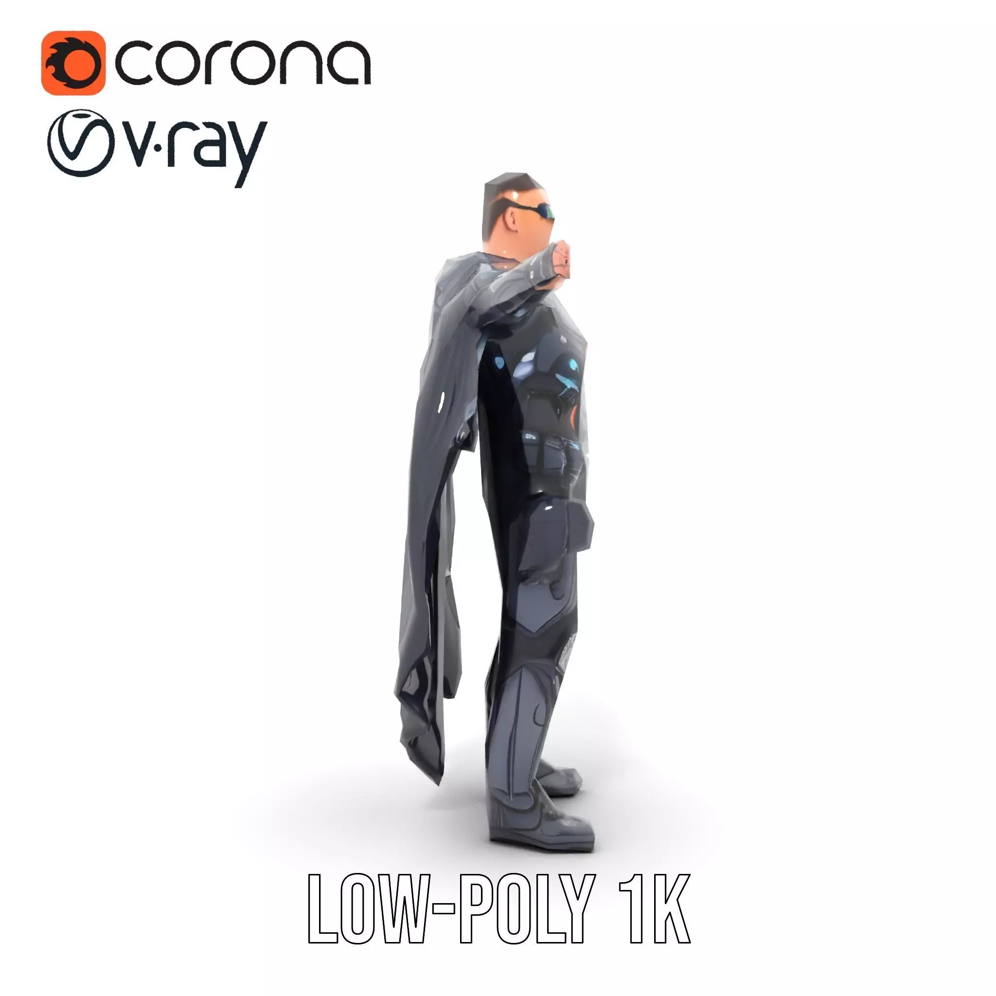 Futuristic Armor Suit Model Pack with Cape and Visor Low-poly 3D model_7