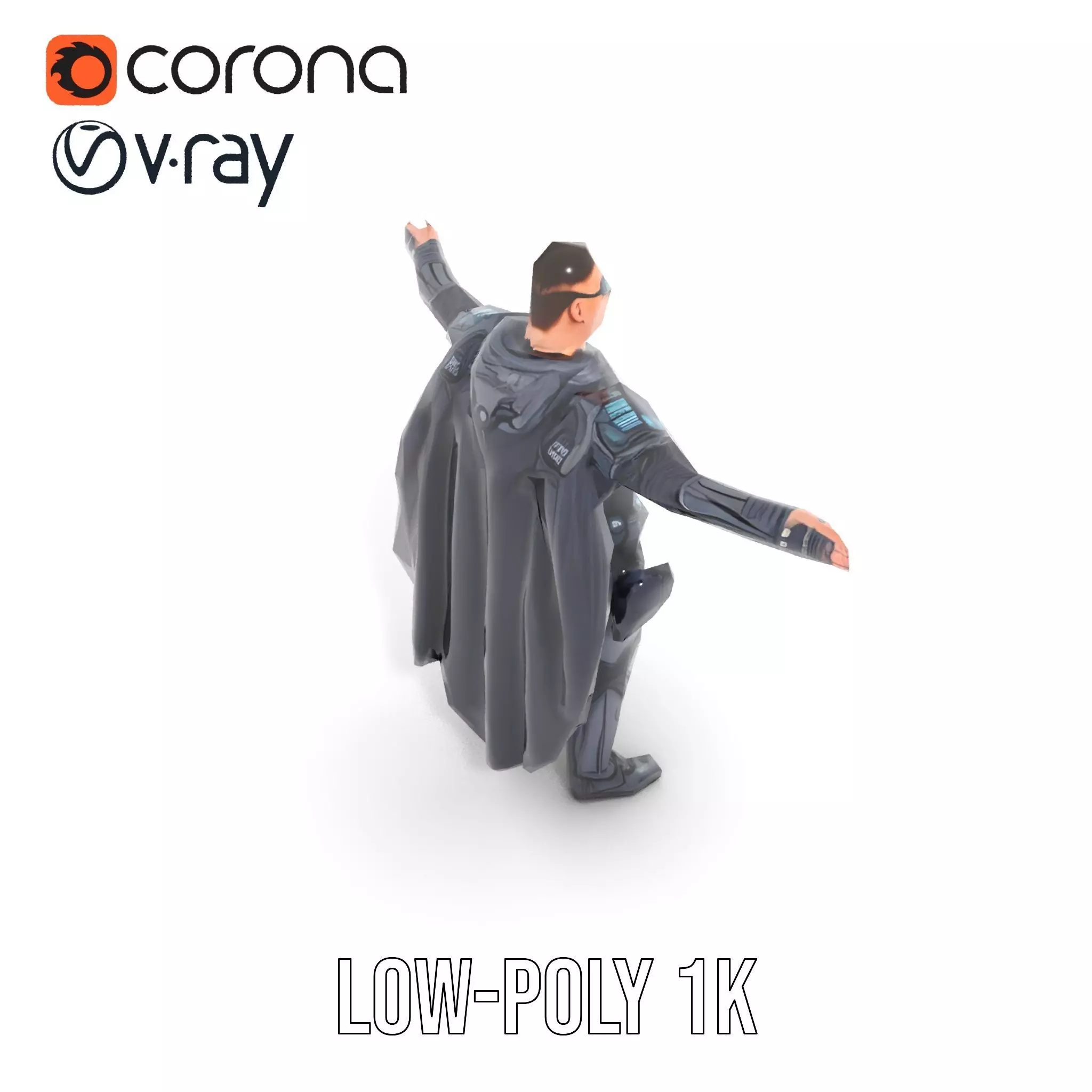 Futuristic Armor Suit Model Pack with Cape and Visor Low-poly 3D model_19