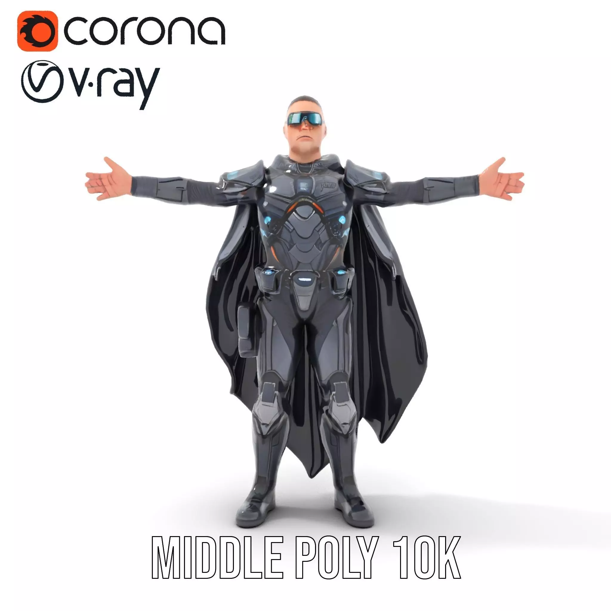 Futuristic Armor Suit Model Pack with Cape and Visor Low-poly 3D model_23