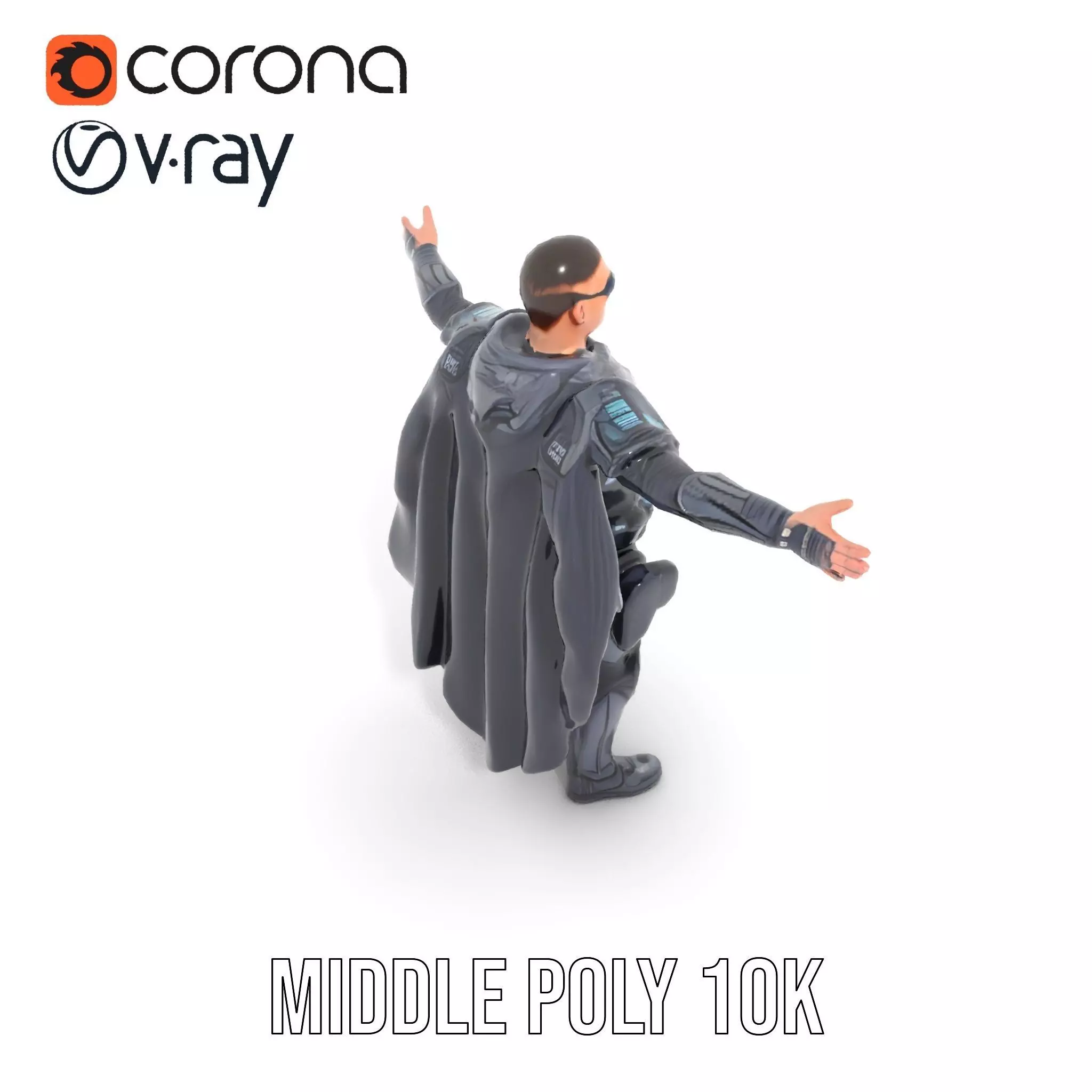 Futuristic Armor Suit Model Pack with Cape and Visor Low-poly 3D model_9
