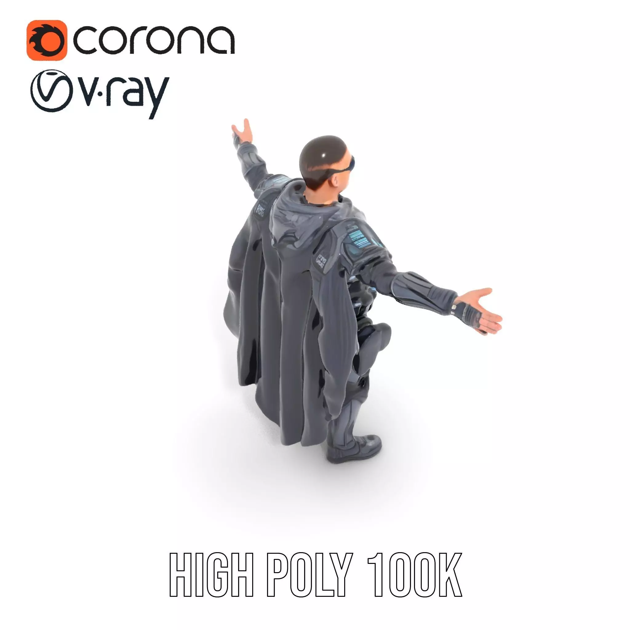 Futuristic Armor Suit Model Pack with Cape and Visor Low-poly 3D model_17