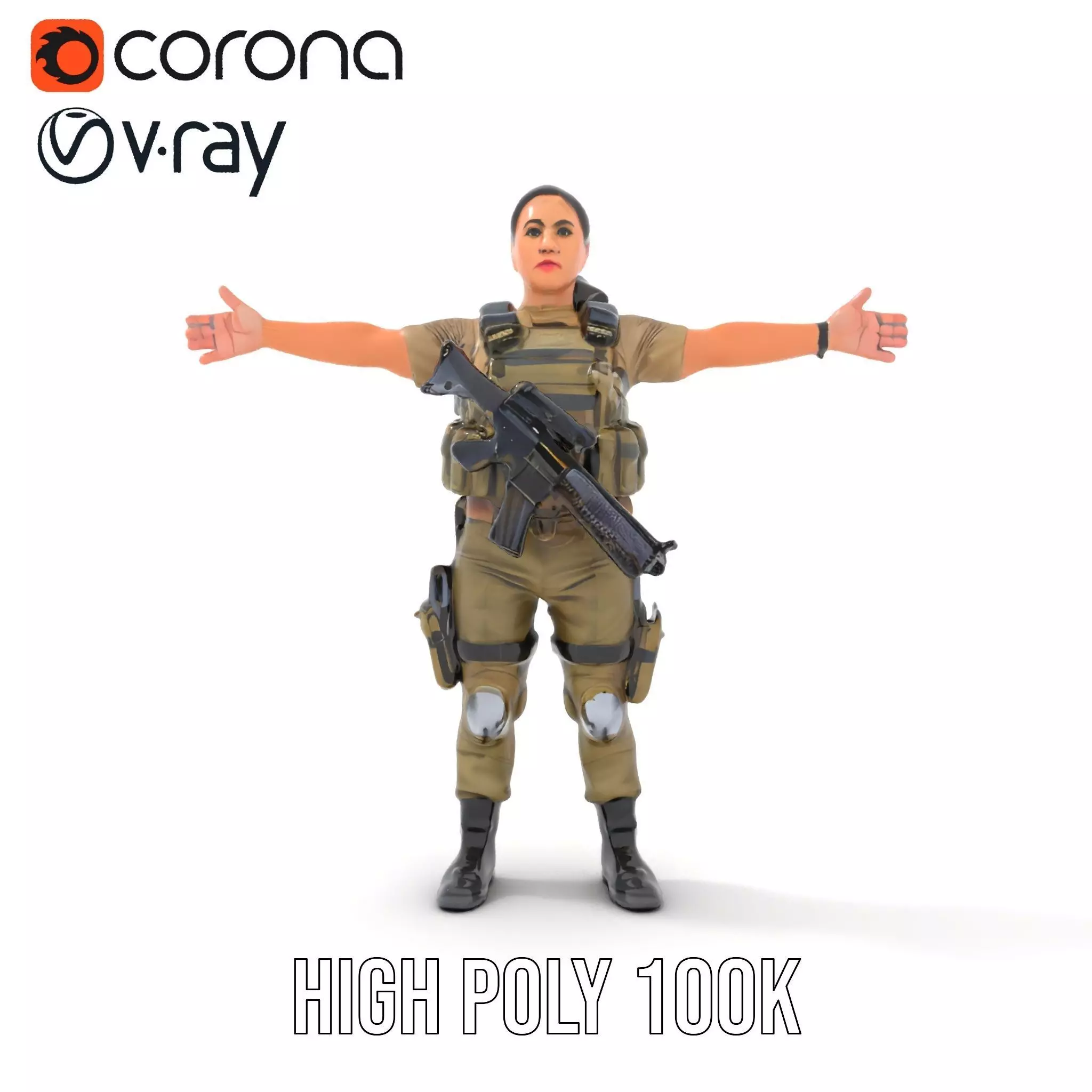 Military Soldier Model Pack with Tactical Gear Low-poly 3D model_16