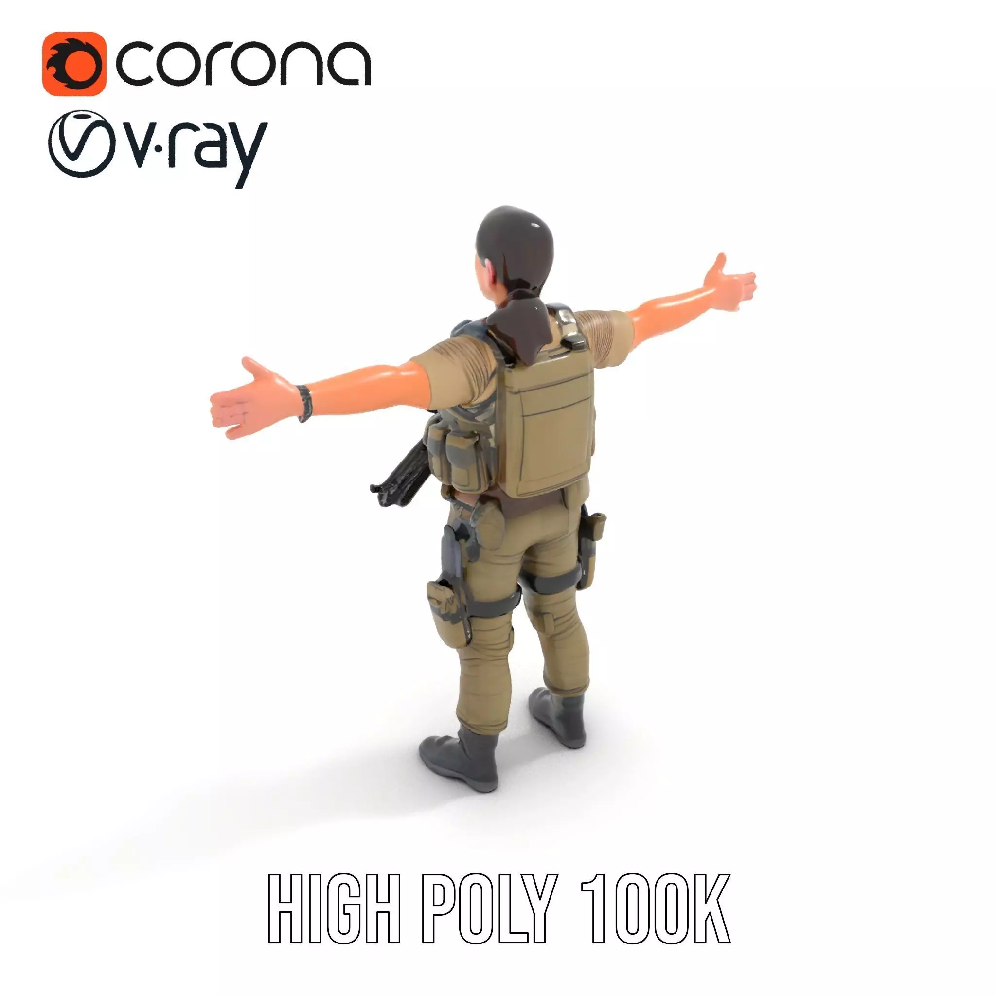 Military Soldier Model Pack with Tactical Gear Low-poly 3D model_13