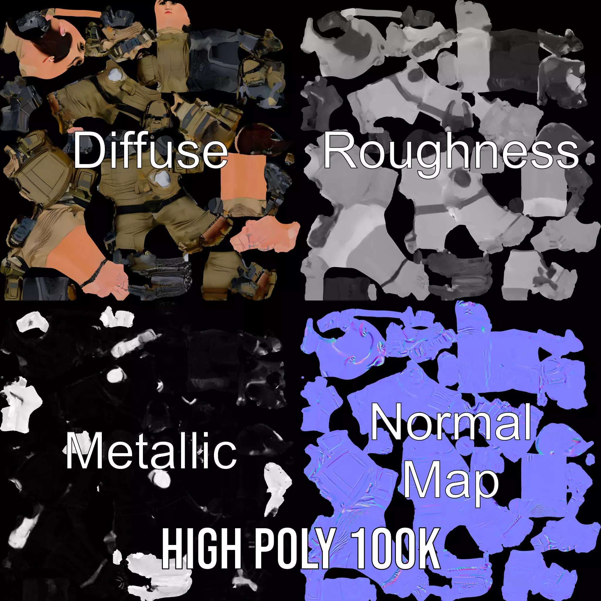 Military Soldier Model Pack with Tactical Gear Low-poly 3D model_4