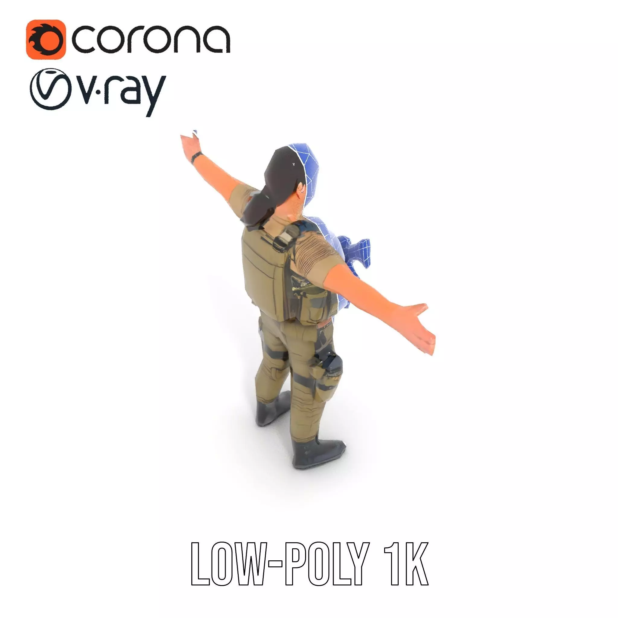 Military Soldier Model Pack with Tactical Gear Low-poly 3D model_15