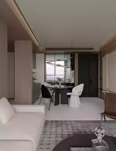 Modern living and dining room interior 3D model