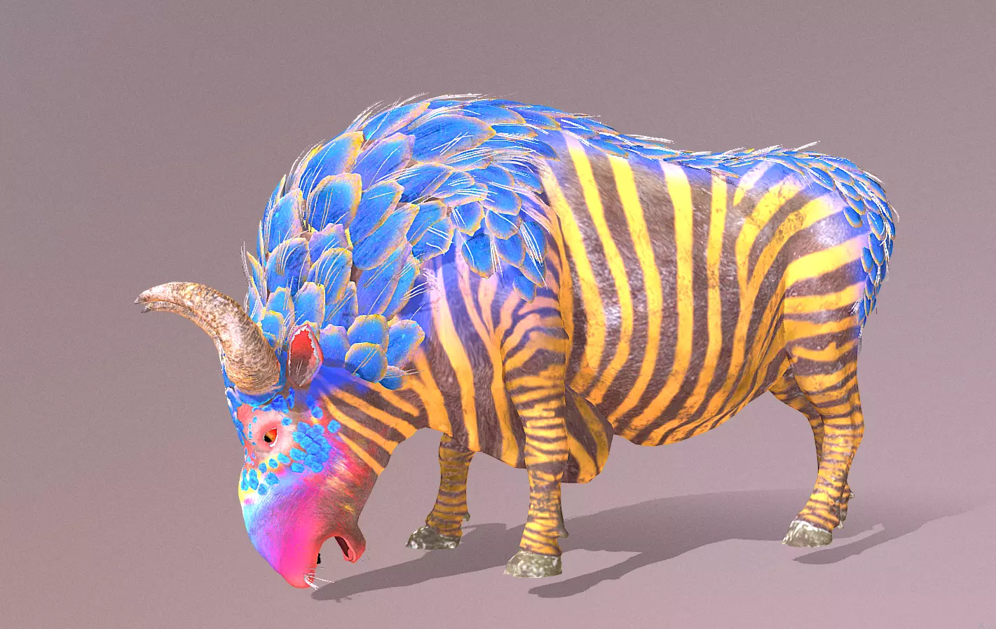 Mythical zebra COW EATING grass 3D model
