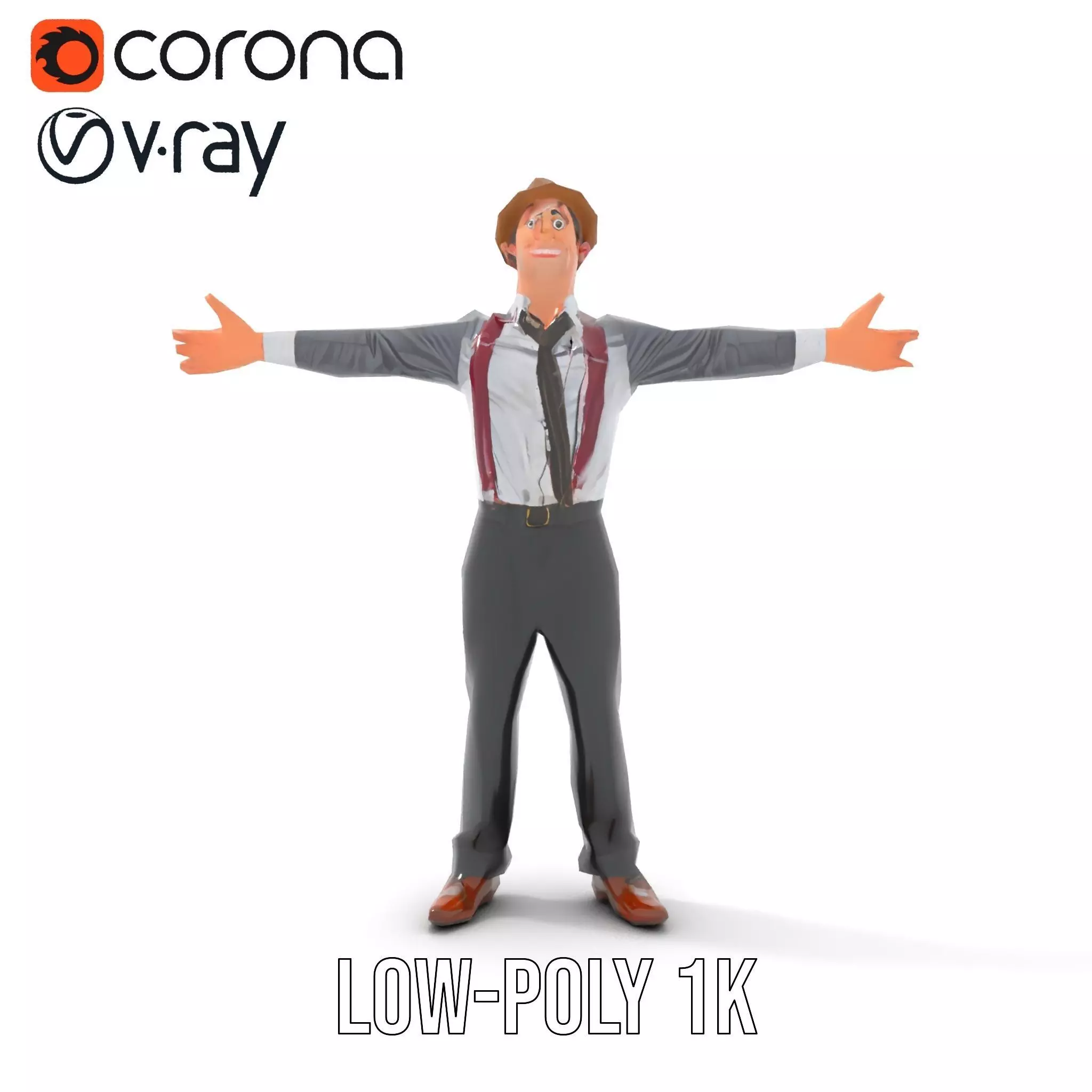 Cheerful Character with Hat Model Pack Low-poly 3D model_12