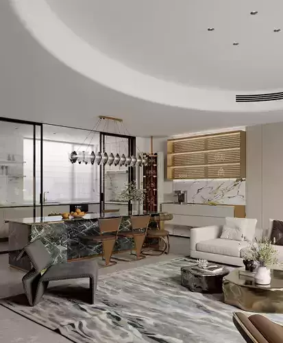 Luxury living and dining room interior