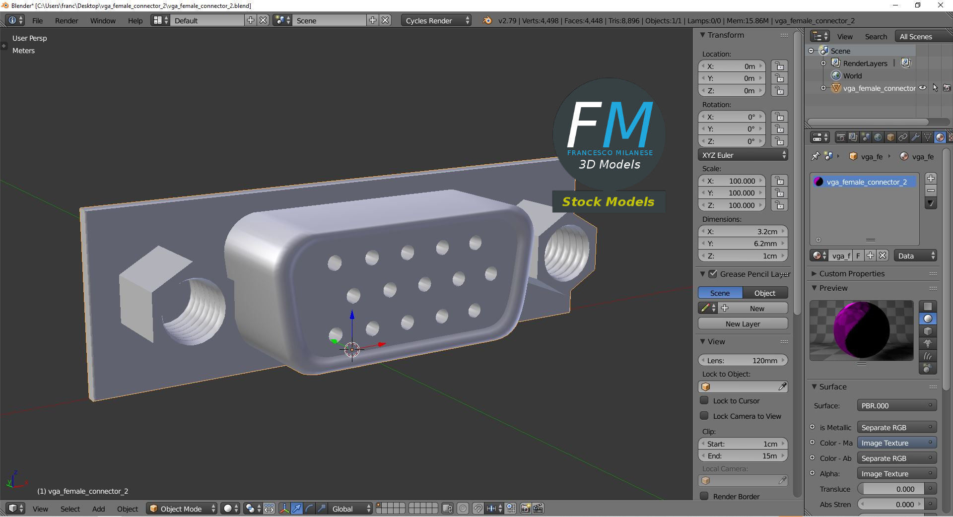 VGA female connector 2 3D model_9