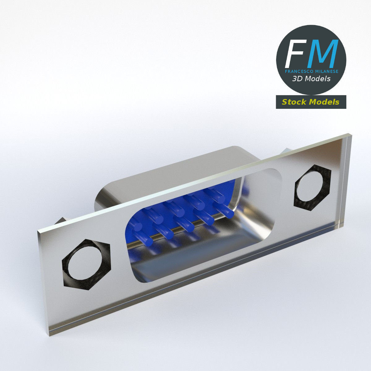 VGA female connector 2 3D model_2