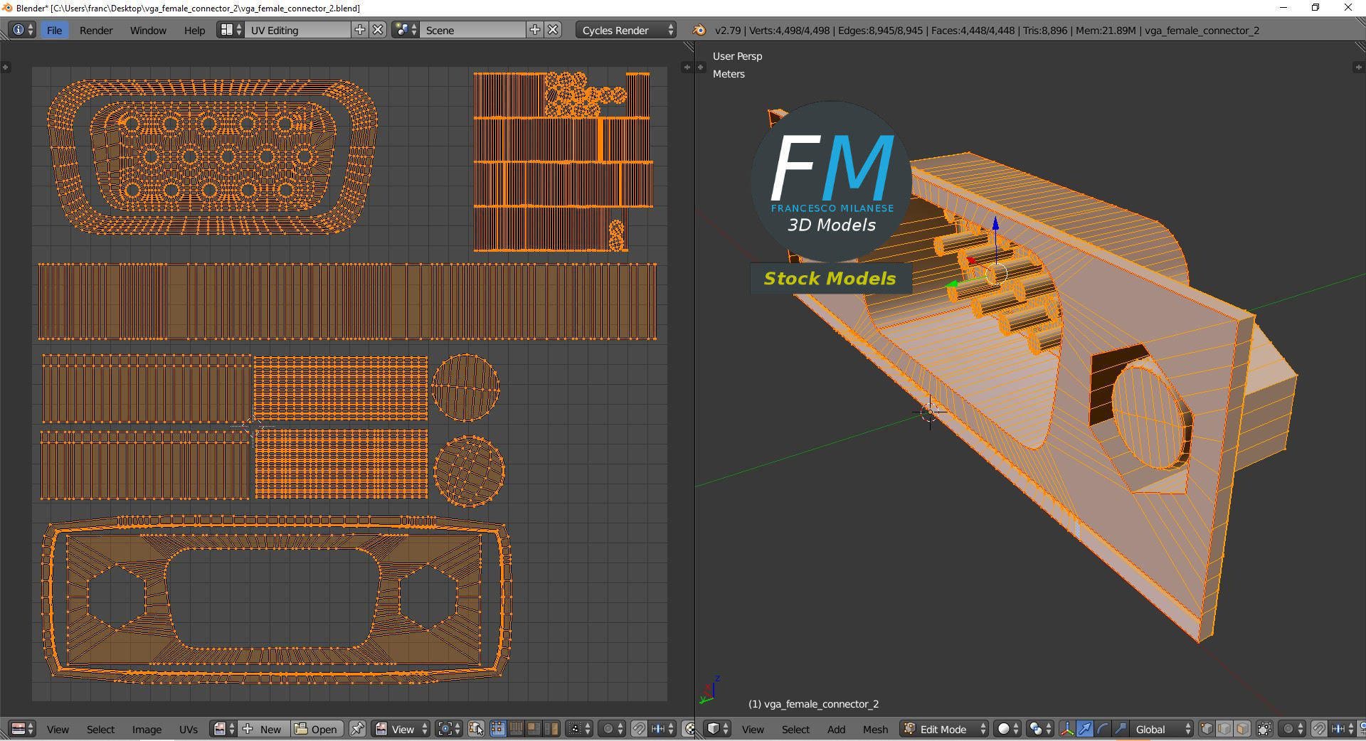 VGA female connector 2 3D model_10