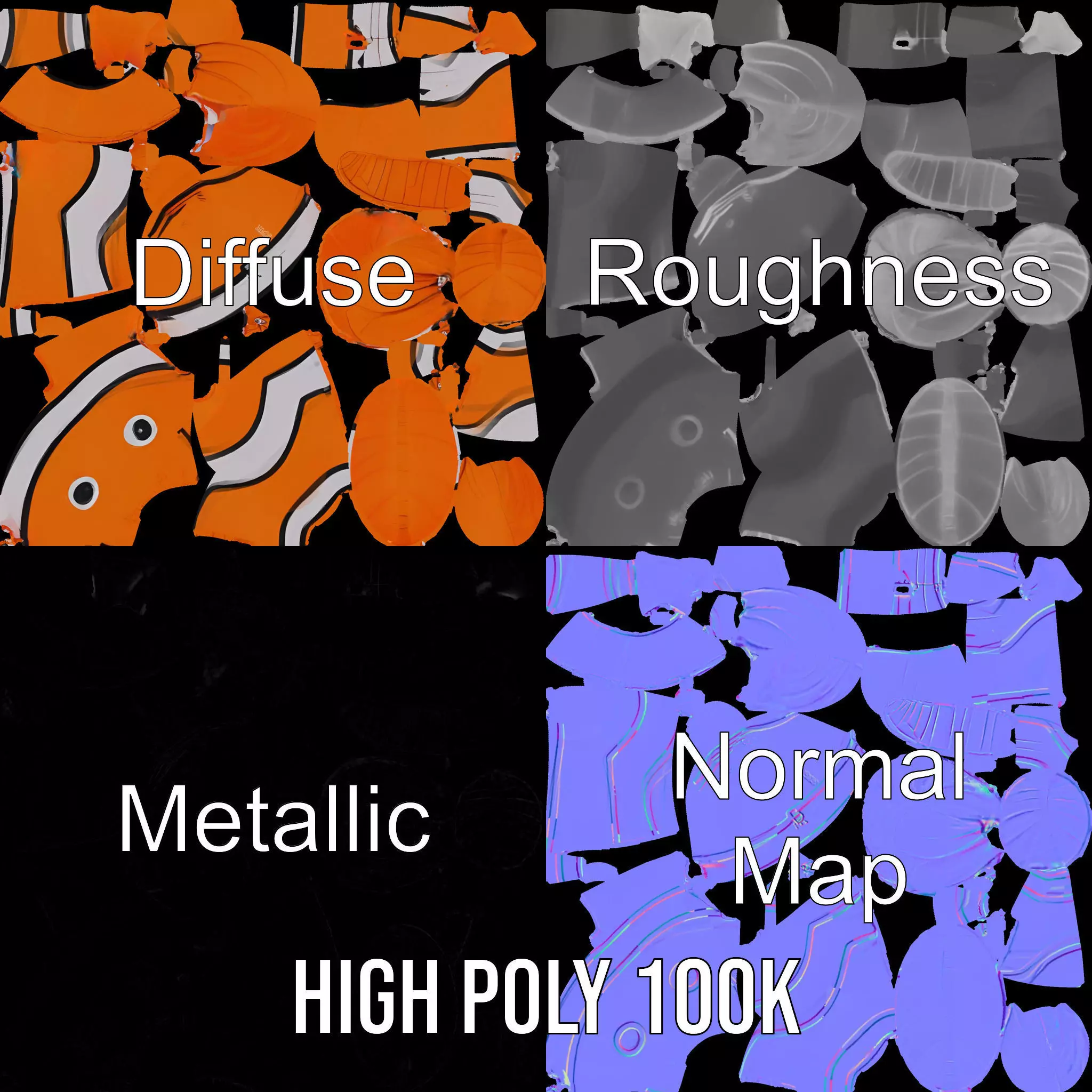 Inflatable Clownfish Balloon Model Pack Low-poly 3D model_3