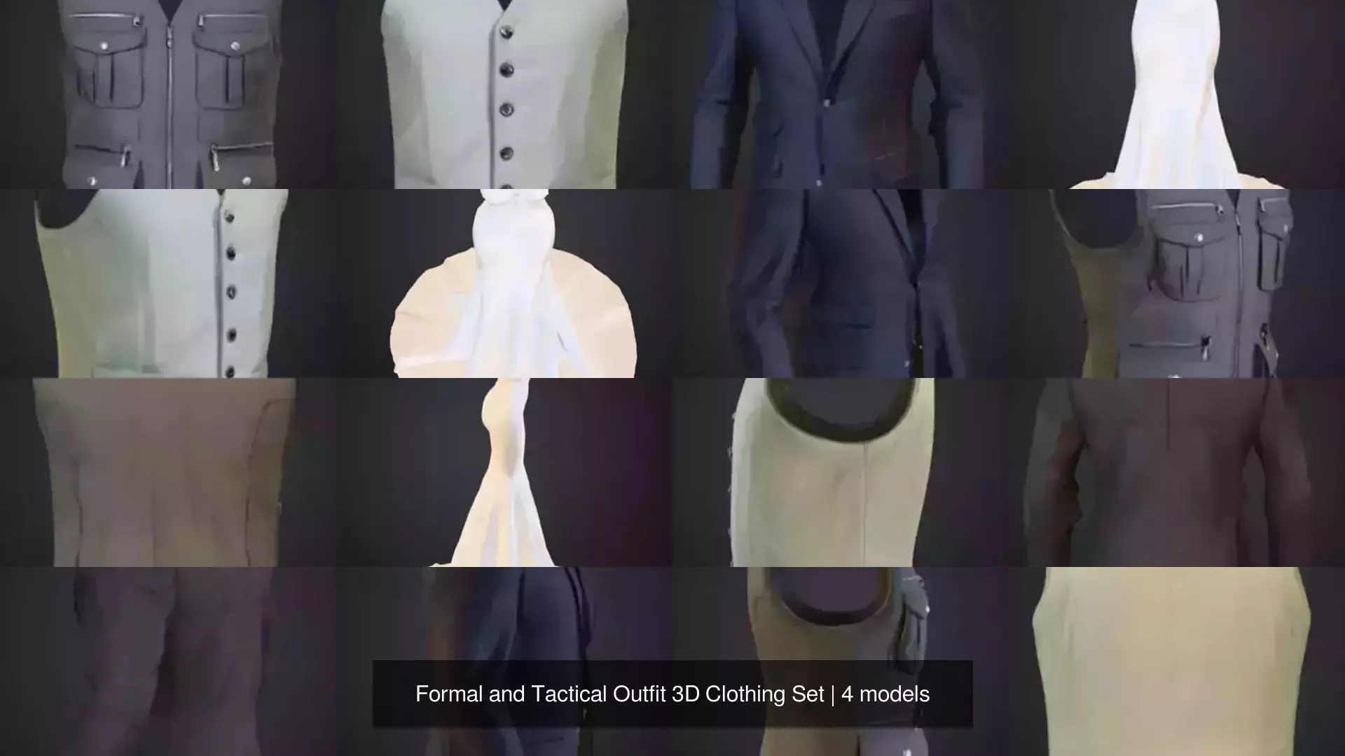 Formal and Tactical Outfit 3D Clothing Set 3D Model Collection_1