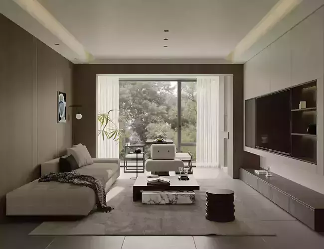 Modern living room dining room kitchen cloakroom and bathroom