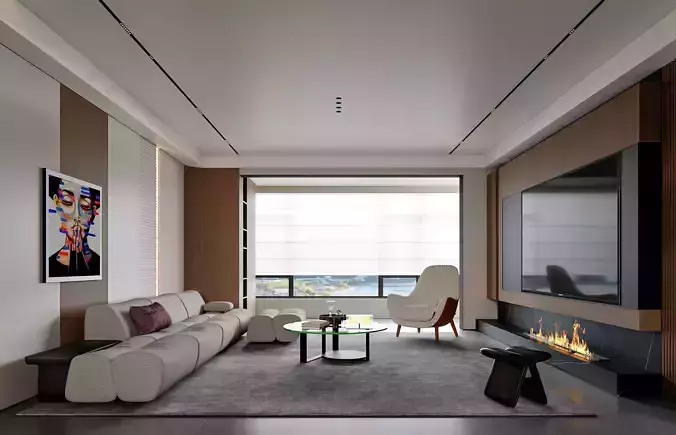 Modern luxury living room and dining room